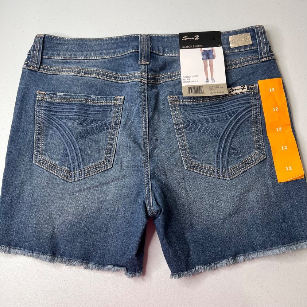 Seven7 Women's Denim Shorts Distressed Frayed Hem Size 12 Blue - Picture 2 of 10